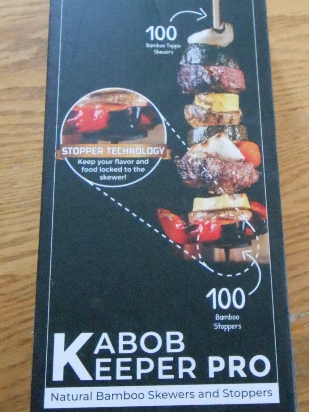 Kabob Keeper Pro 12 inch Natural Bamboo Kebob Skewers and Stopper Disk 100ct-NEW